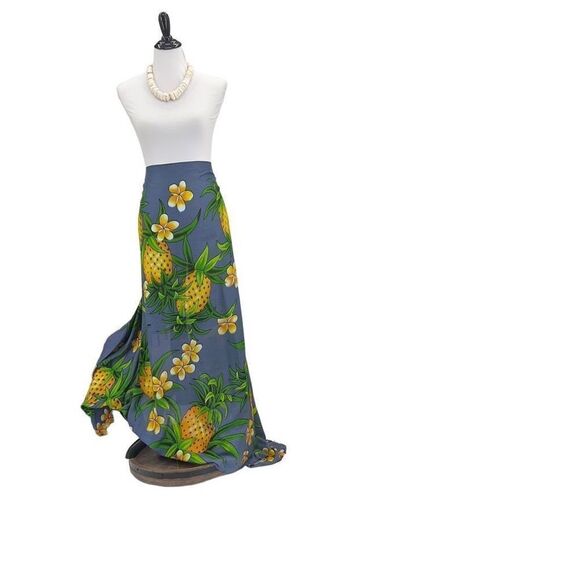 Gray Yellow Pineapple Plumeria MAXI SARONG Kīkepa Pareo Beach Wrap Skirt - Picture 3 of 5